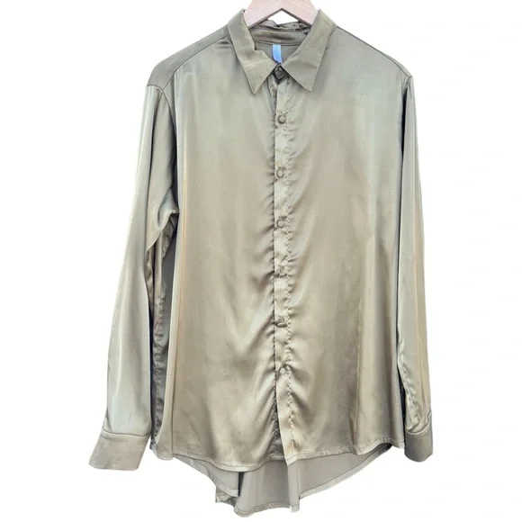 Kat The Label | Satin Pajama Shirt Olive | M - Picture 5 of 13